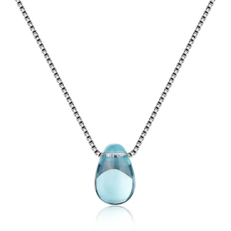 Cellacity Kvindelige Blå Krystal Kravebenet Kæde Enkle Sølv 925 Smykker, Ædelstene, halskæder for Kvinder Vand Dråbe Vedhæng Smykker
