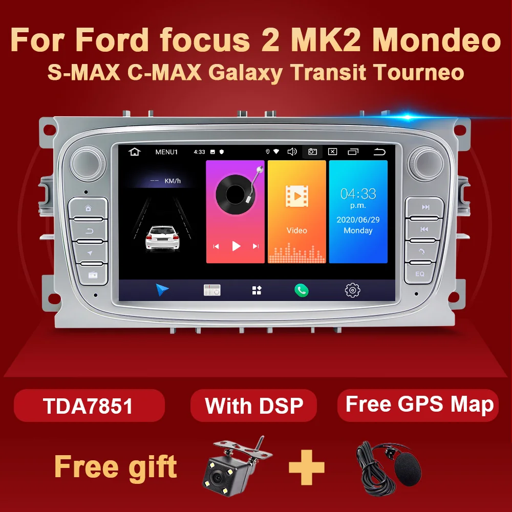 2 Din Android 10 Bil Radio GPS For Ford focus 2 II Focus2 MK2 Mondeo S-MAX C-MAX, Galaxy Transit Tourneo Mms-DVD-Afspiller