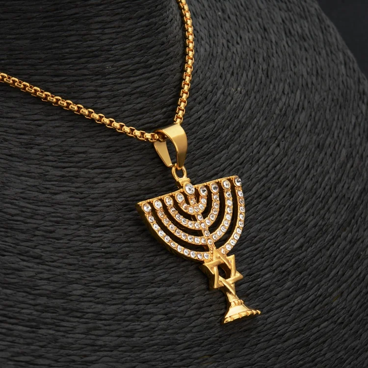 Israel Menorah Happy Hanukkah Halskæder Guld Farve Smykker Davidsstjerne Israelitterne Candler Symbol Hexagram Nationale Vedhæng
