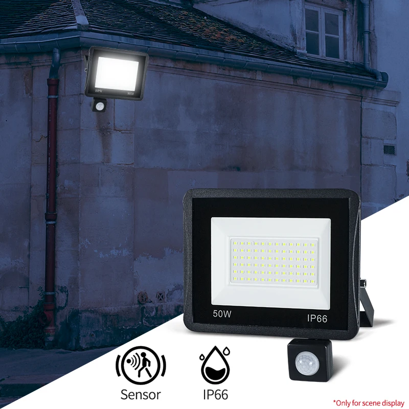 Udendørs PIR bevægelsesføler væglampe LED Projektør Balck 50W 100W 30W 20W 10W IP66 220V dig brand LED Hængende Have lys Udvendig