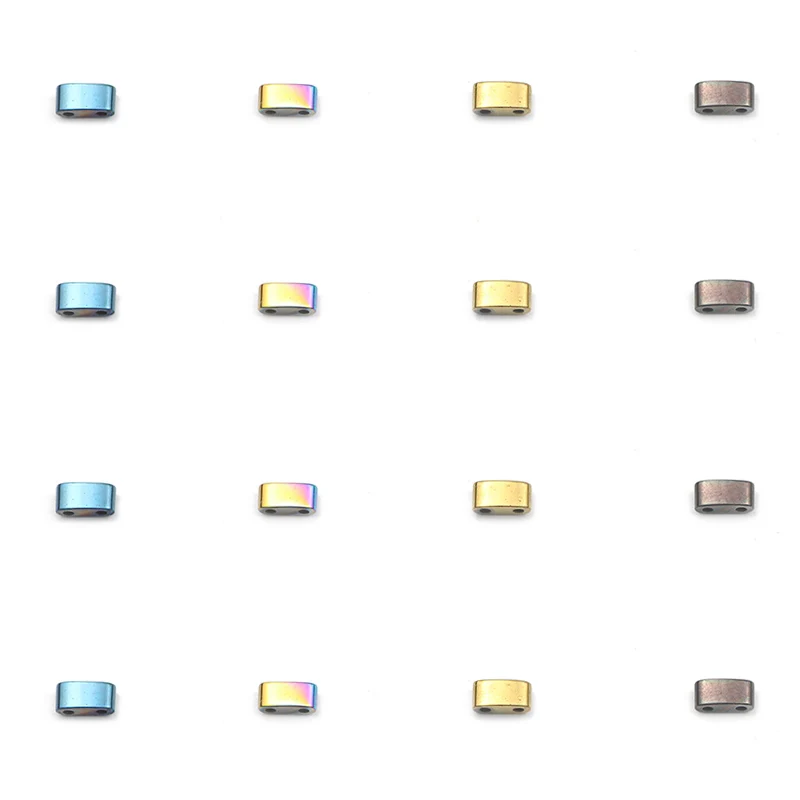 BTFBES rektangel, Blå,Grøn,Lilla,Guld, 2 hul Naturlige Hæmatit Sten Spacer Løse Perler Til Smykker armbånd Gør Diy 5x2.5mm