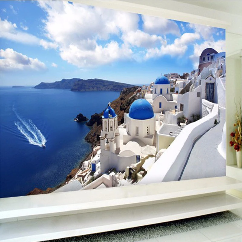 Brugerdefinerede 3D-Foto Tapet Grækenland Ægæiske hav, Middelhavet, Store Vægmalerier Stue, Soveværelse Ikke-vævet Vægmaleri Baggrund De 3D-Parede
