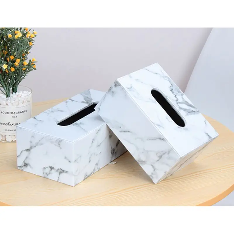 Rektangulære Marmor PU Læder Facial Tissue Box Dække Serviet Holder Papir Håndklæde Dispenser Beholderen til hjemmekontoret Bil-Indretning
