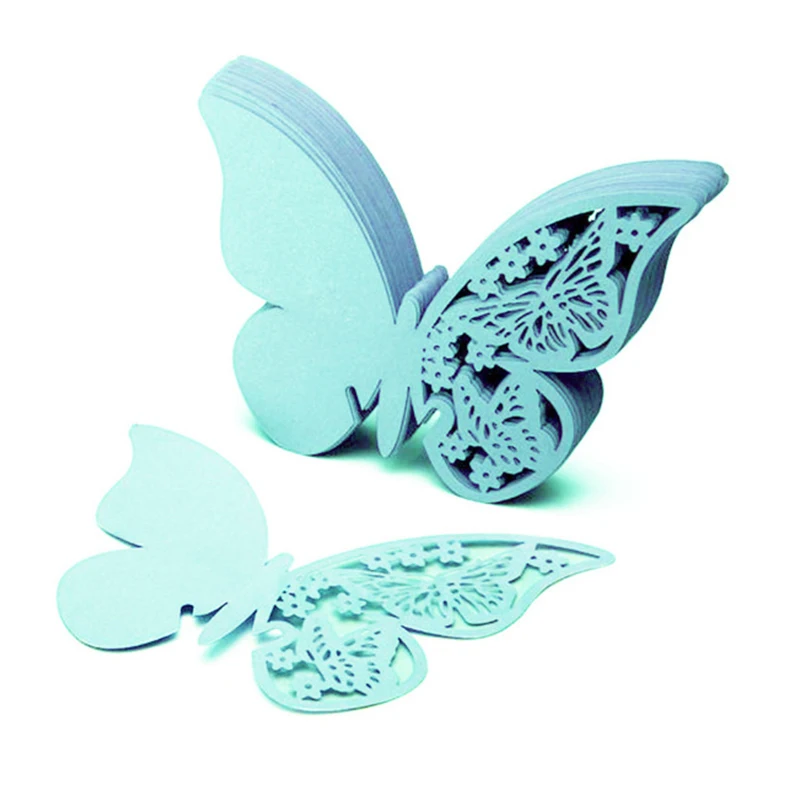 50stk/Masse Vin Glas, Papir Butterfly Cut-out Sted Escort Kort til bryllupsfest Hjem Dekorationer Pink Lilla Blå Hvid