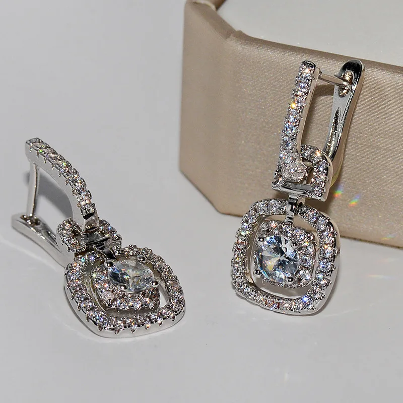 2019 hot salg 925 sterling sølv Luksus gruppe med luksus damer shine zircon øreringe øreringe platinum øreringe smykker