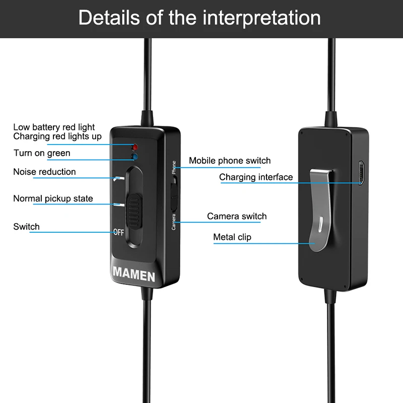 MAMEN 8m Kabel Clip-On Lavalier Mikrofon-3,5 mm Stik kondensatormikrofon Vlog Optagelse Microfono Til DSLR Kamera Telefon, Tablet PC