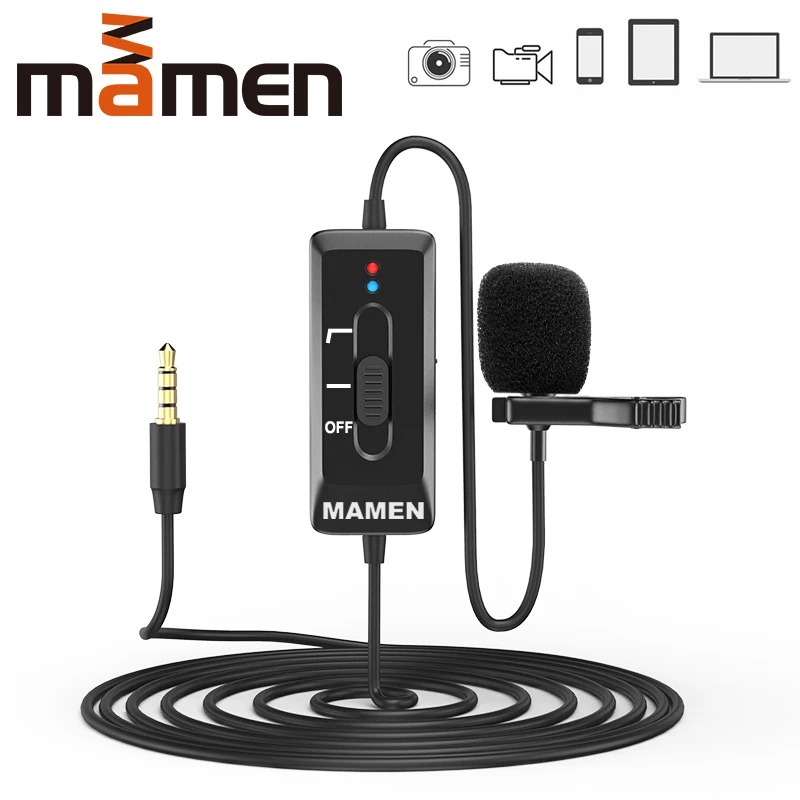 MAMEN 8m Kabel Clip-On Lavalier Mikrofon-3,5 mm Stik kondensatormikrofon Vlog Optagelse Microfono Til DSLR Kamera Telefon, Tablet PC