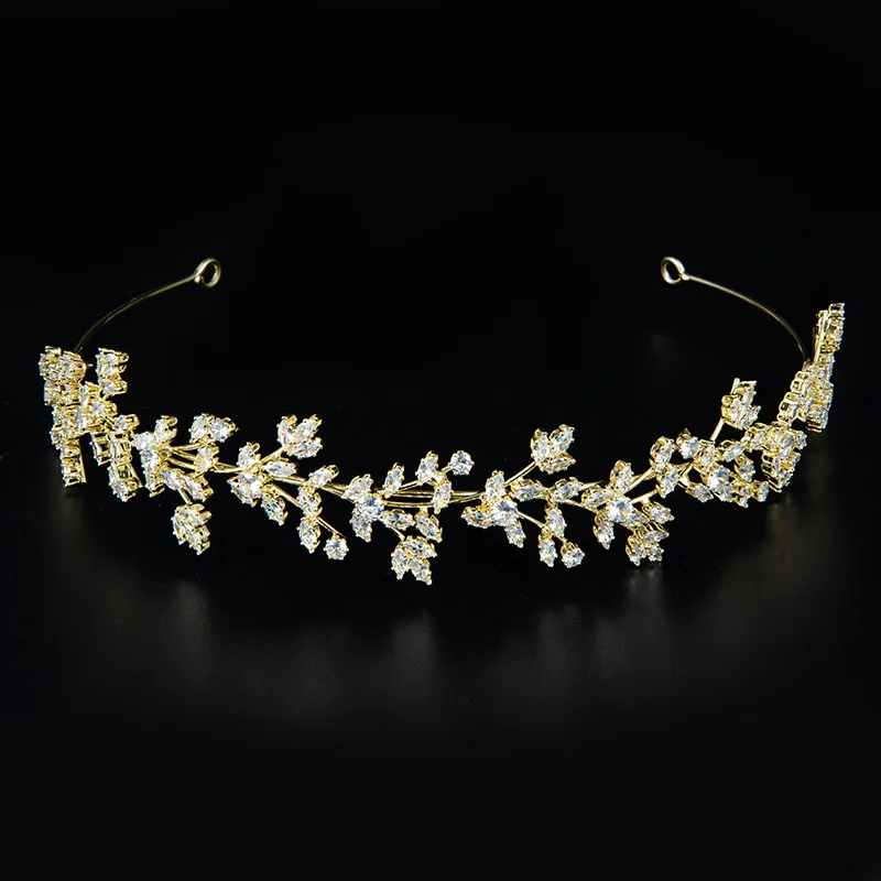 Europæisk Stil Gudinde, Ahorn Blade Formet Elegant Pandebånd Fe Tiara Zircon Indlagt Fuld Crystal Bridal Crown