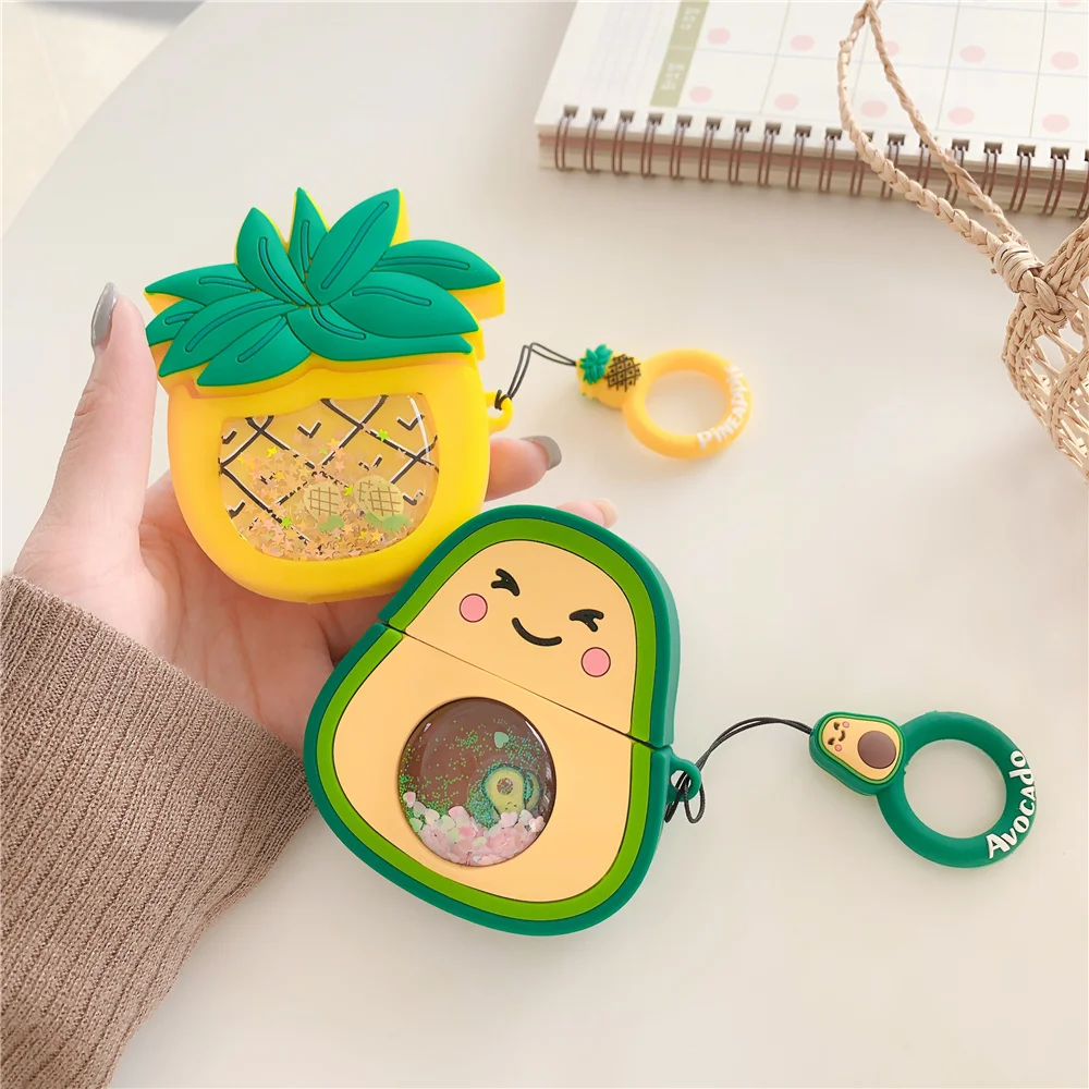 Cute fruit Væske kviksand glitter ananas, Avocado Trådløse Bluetooth Hovedtelefoner Tilfældet for Airpods pro 3D Silikone headset Dækker