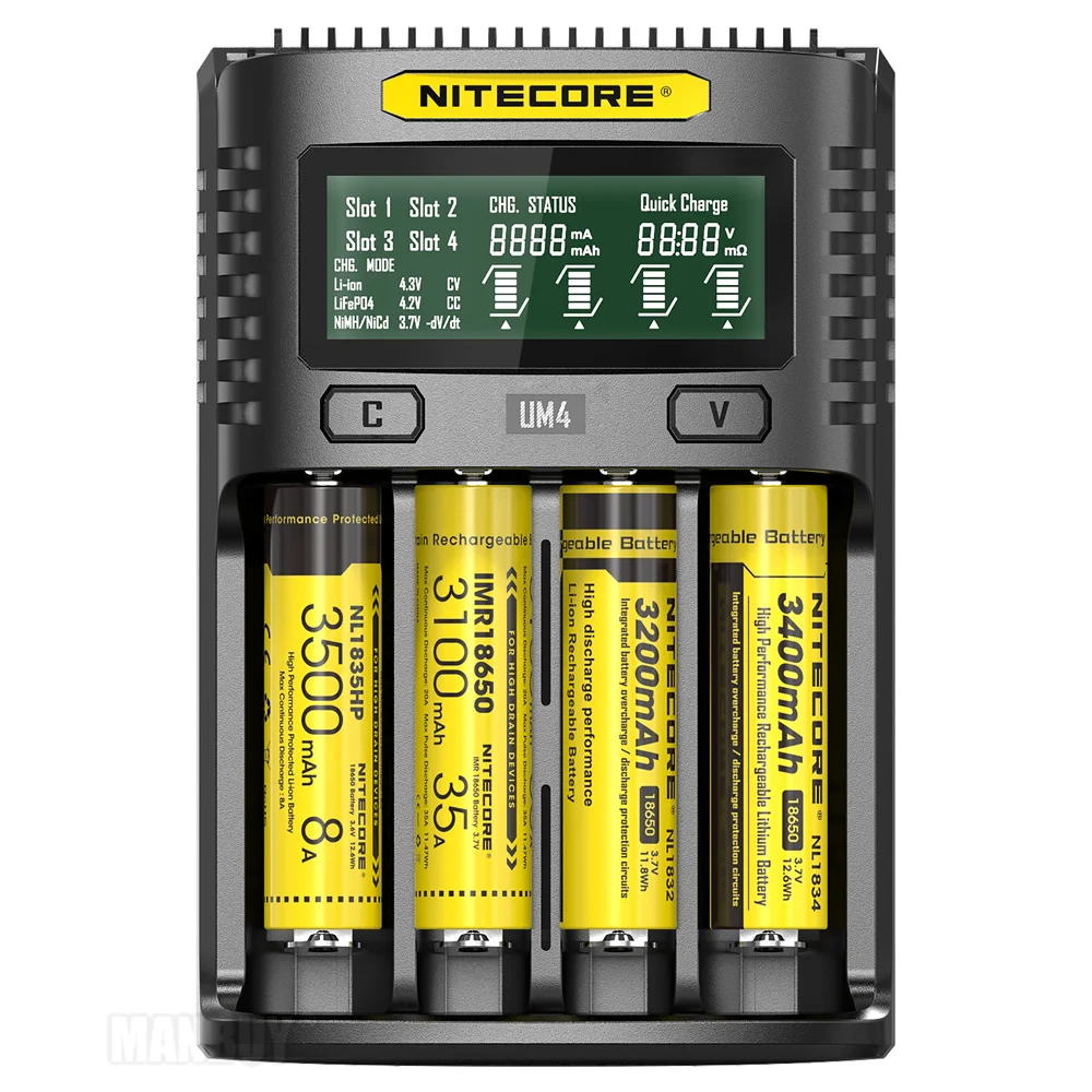 GRATIS FORSENDELSE NITECORE UM4 Intelligent USB-LCD Batteri Oplader Li-ion IMR LiFePO4 18650 14500 26650 Automatisk Universal Opladere
