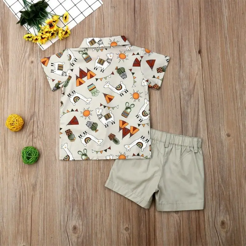 Børns tøj, der passer til Drenge sæt Kids Sommer Kort ærme Revers T-shirt + Korte Bukser 2stk baby sæt
