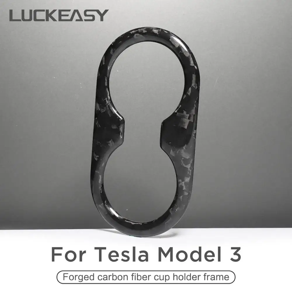 LUCKEASY Bilen ændring for Tesla Model 3 2017-2020 Ægte Carbon Fiber bagsædet Cup Trug Patch