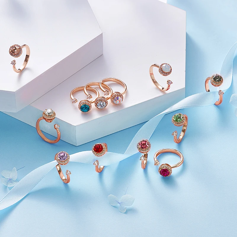 CVU Kvinder, Guld Farve, Rotere ring med Krystaller fra Swarovski Justerbar Ring Smykker Mode Romantisk Valentins Dag Gaver