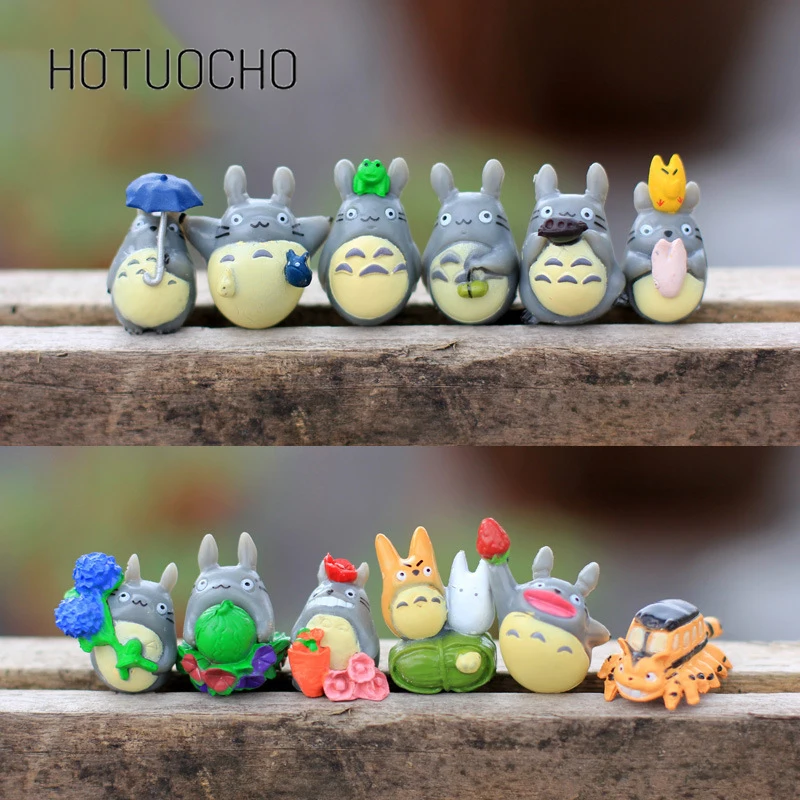 12PCS Totoro Dukke Dekorationer Moss Micro Landskab figur miniature Indretning Totoro Dukke Dekorative Materialer hjem dekorationer