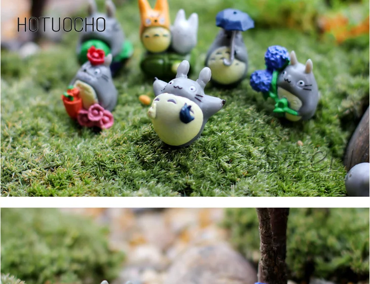 12PCS Totoro Dukke Dekorationer Moss Micro Landskab figur miniature Indretning Totoro Dukke Dekorative Materialer hjem dekorationer