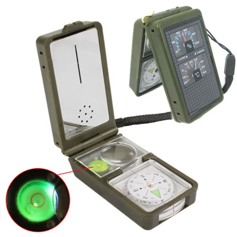 10 I 1 Multifunktionelle Hygrometer Termometer, Kompas Fløjte LED Lommelygte Uden for Overlevelse Multi Tool Box Til Camping Vandring