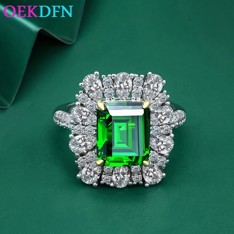 OEKDFN Vintage S925 Sterling Sølv Ring For Kvinder 9*11mm Skabt Emerald Bryllup Engagement Smykker Kvinder Cocktail-Party Ringe