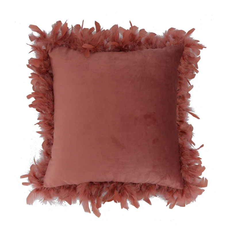 Luksuriøse Velour Pude Dække med Fjer Home Decor Velour pudebetræk Pink Udsmykning Smide Pudebetræk pillowsham 45x45