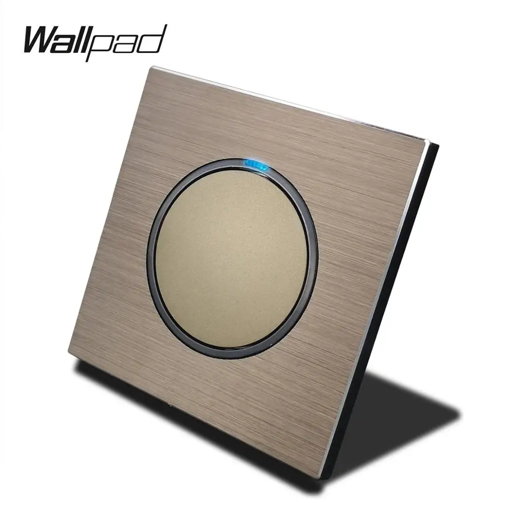 Wallpad L6 1 Bande Enkelt Tryk på Knappen for væglampe Skifte Brun Børstet Aluminium Satin Metal Panel Svag Blå LED-Indikator