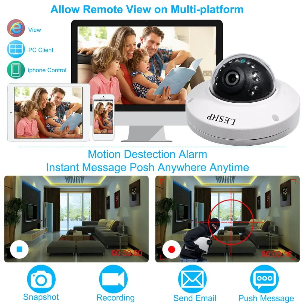 LESHP HD POE IP-Bullet Kamera Udendørs Vandtæt Sikkerhed Kamera Day/Night Vision, Motion Detection, Intelligent Alarm