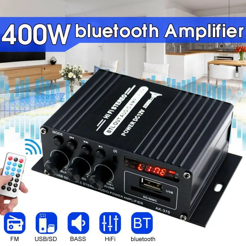 HOT！！！220V 400W Bluetooth-HiFi-Forstærker Mini Audio Digital Stereo FM-AMP Remote 2020 Ny