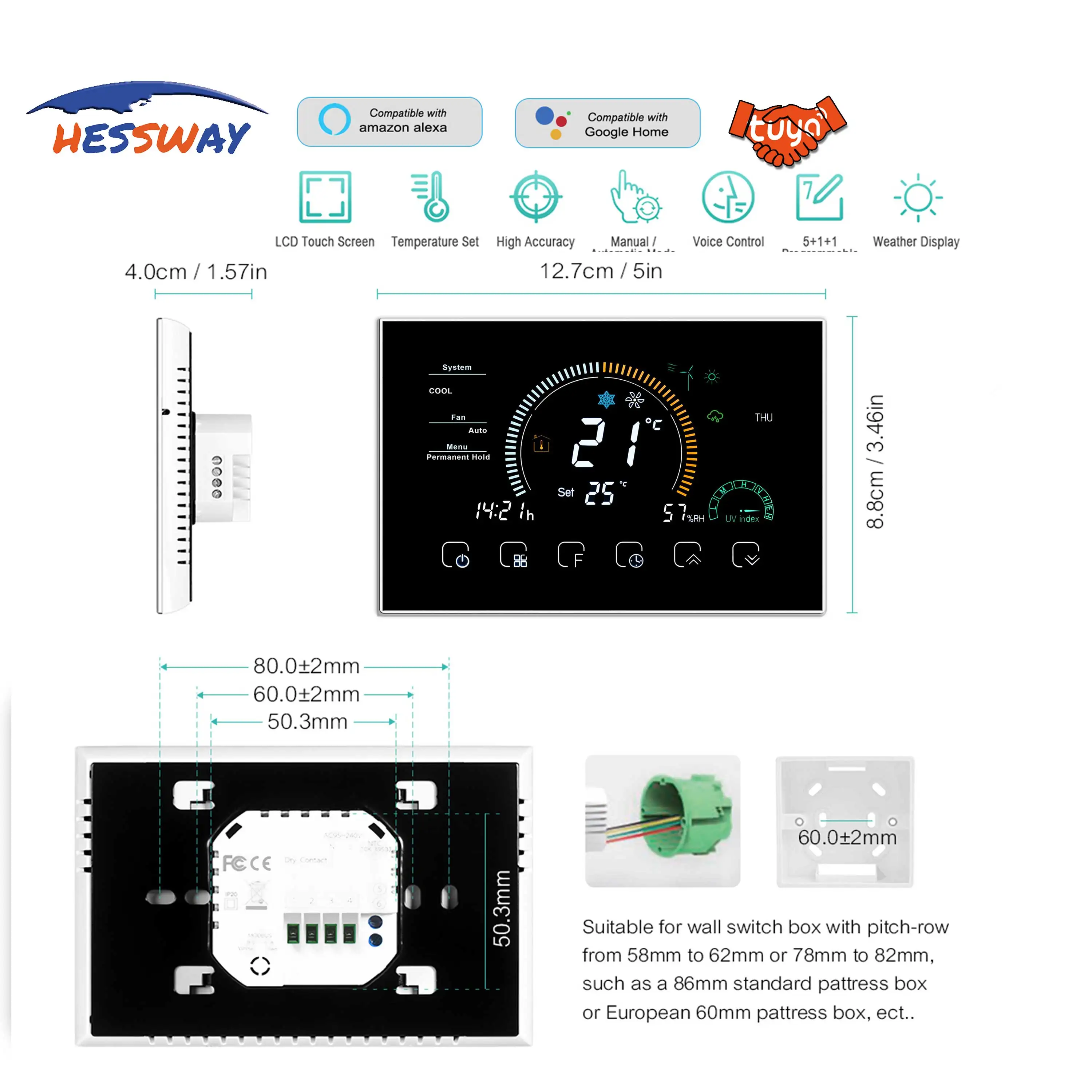 TUYA Fan Coil Enhed 2P&4P Intelligent Termostat Wifi Temperatur Controller til Integreret med Amazon Echo, Google Startside
