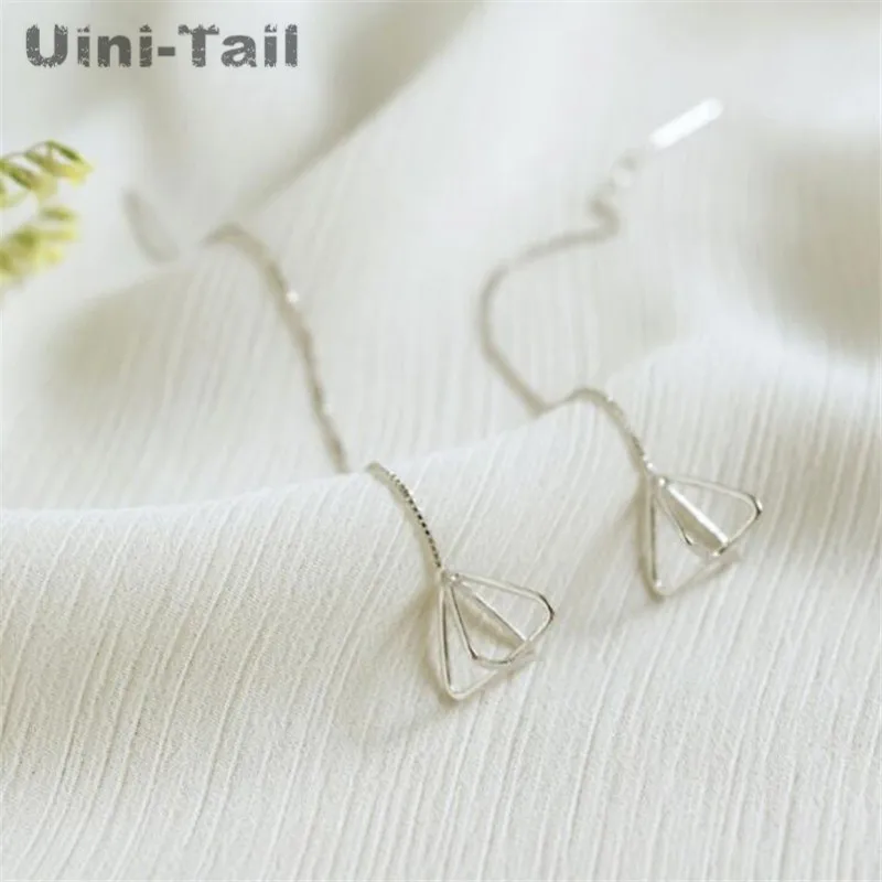 Uini-Hale hot nye 925 sterling sølv enkelt tre-dimensionelle trekant lange øreringe mode trend geometriske øre kæde GN939