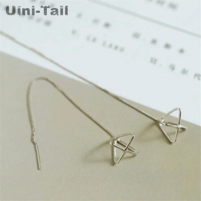 Uini-Hale hot nye 925 sterling sølv enkelt tre-dimensionelle trekant lange øreringe mode trend geometriske øre kæde GN939