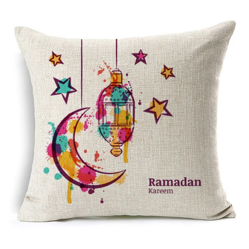 Nye Ramadan Kareem Eid Mubarak Malet Pudebetræk Akvarel Månen, Stjerner Lanterne Moské Pude Dække Bomuld, Linned, Pude Tilfælde