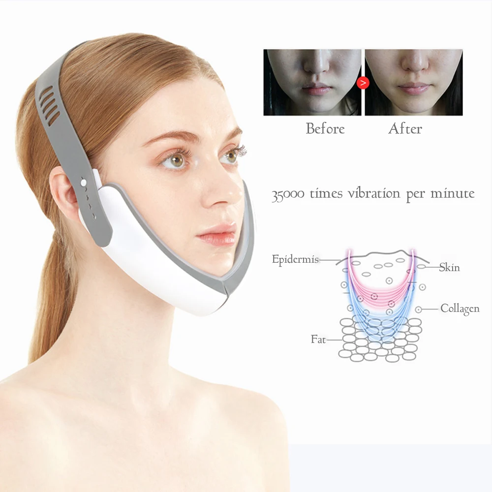 V ansigtsløftning Instrument Massageapparat V Linje Forme Dobbelt Chin Fjernelse af Hud Stramning af Bælte, LED Rød Blå Lys Facial Care Enhed