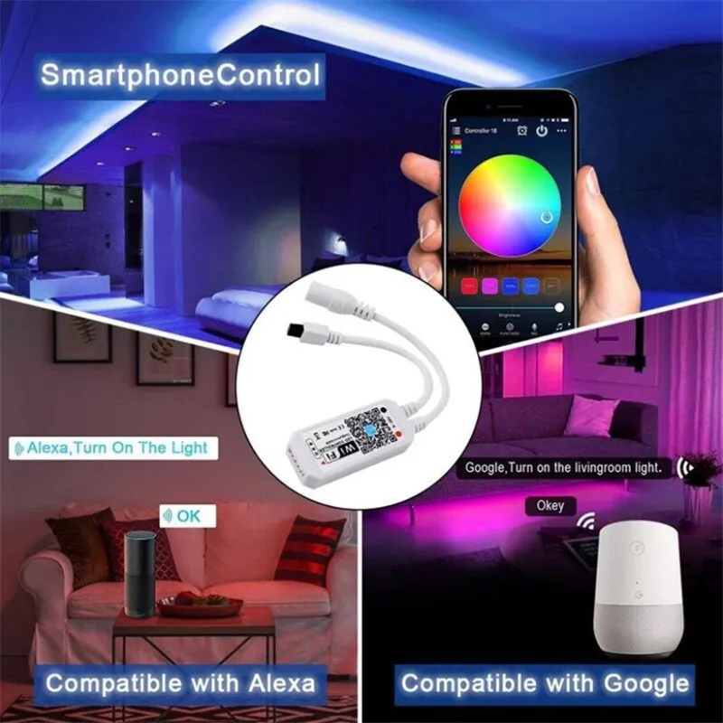 Bluetooth WIFI LED Strip Light RGB 2835 Fleksible Bånd Fita RGB Led Lys Diode Bånd 20M-5M DC 12V Med WIFI Controller