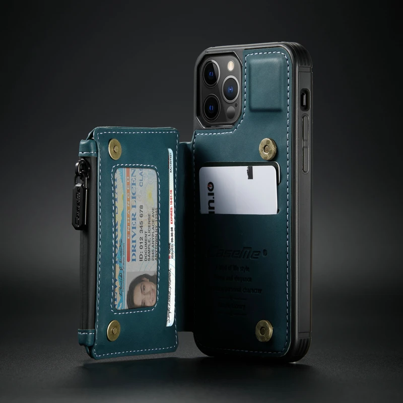 CaseMe Retro Læder bag cover Til iPhone 12 11 Pro Max antal Wallet-Kort Slot Til iPhone SE 12 mini-11 X S XR 7 8 Lynlås bagcoveret
