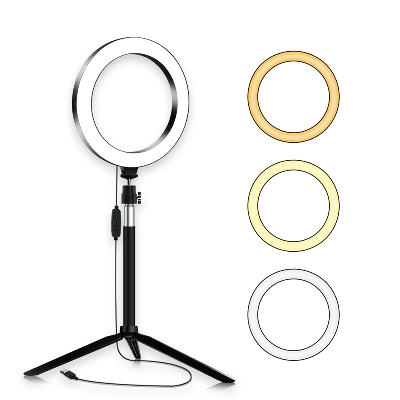 HOT-Fotografering Ring Lys 20Cm LED Makeup Ring Lampe med Stativ, USB-Stik til Live Stream af Youtube Video