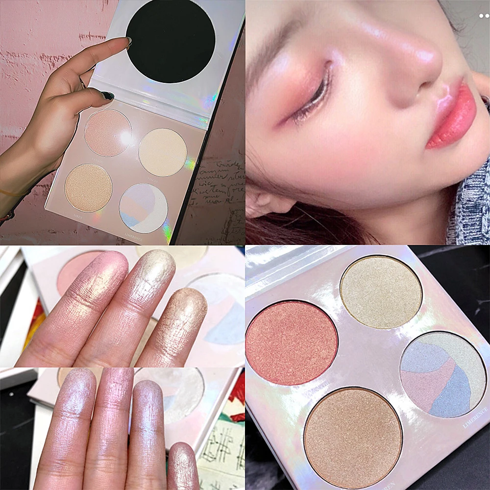 4-Farve Highlighter Makeup Palette iluminador Glitter Polariseret Blush Lysere bronzer Ansigt Kontur Eyeshadow Kosmetiske Kit TSLM2