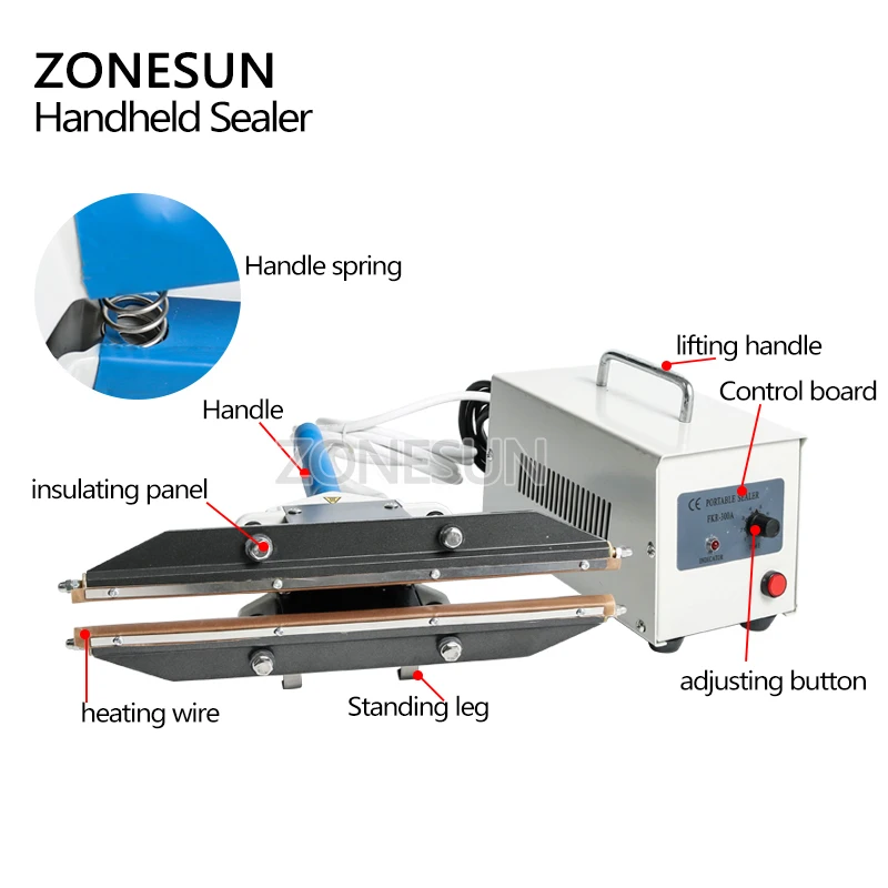 ZONESUN 200mm Direkte varme Tang bærbare impuls forsegling maskine Folie taske sealer til aluminium komposit film snack emballage