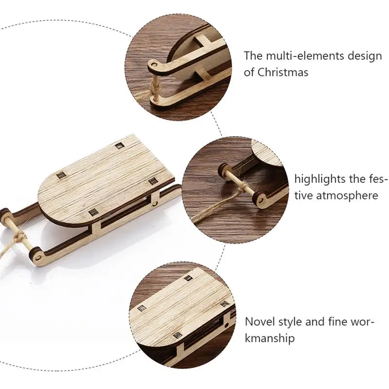 5PCS Miniature Træ-Mini Slæder Bordplade Desktop Slæder til Jul