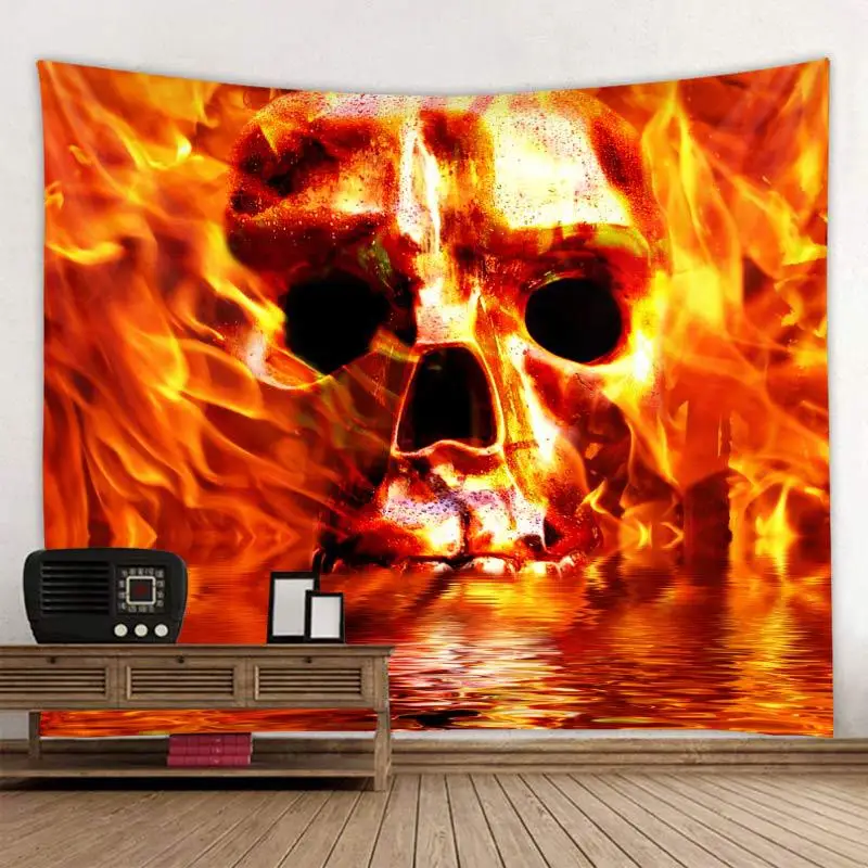 Flammen kraniet 3D-Print Tapestrying Rektangulære Hjem Indretning Væggen Hænger Halloween Fest vægtæppe