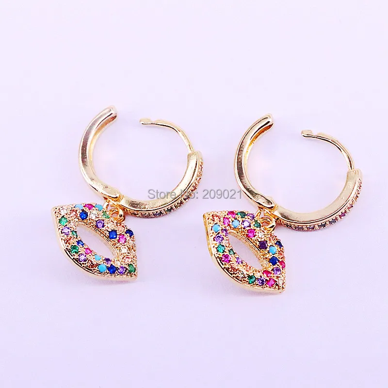 Ny Ankom 5Pair Guld Farve rainbow cz banet læber form dingle øreringe til kvinder mode Smykker gave