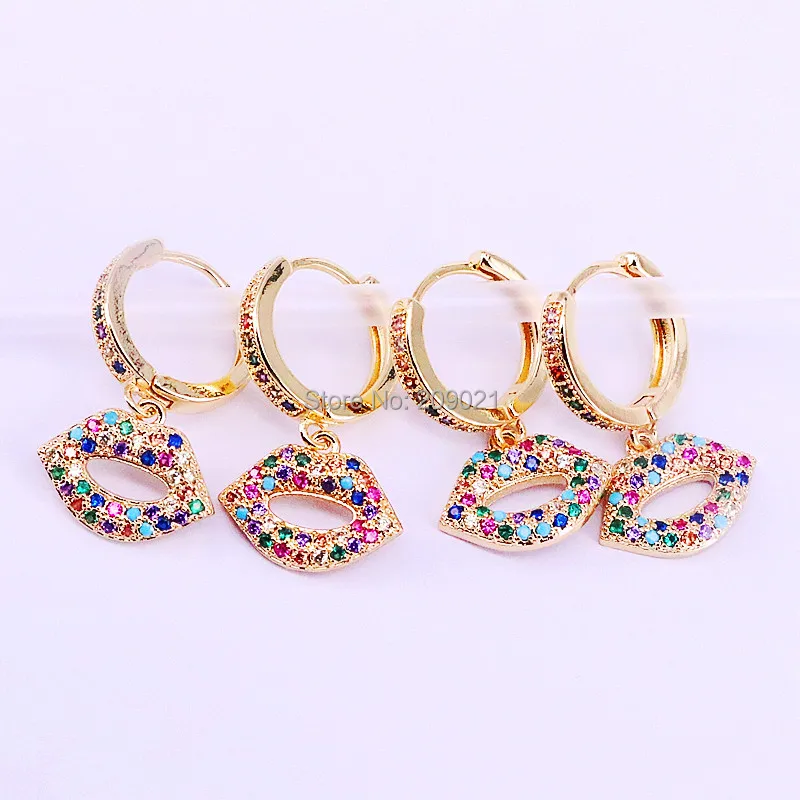 Ny Ankom 5Pair Guld Farve rainbow cz banet læber form dingle øreringe til kvinder mode Smykker gave