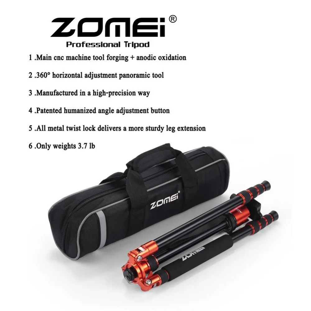 Zomei Z818 Tunge Professionelle Bærbare Magnesium Aluminium Rejser Stativ Stå Monopod til Digitale SLR-DSLR-Kamera Stativ