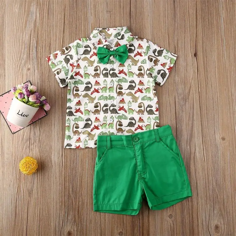 2020 Sommeren Nyfødte Barn Baby Drenge Sommeren Dinosaur Print Toppe, T-shirt +Bukser Shorts 2stk Outfits Sæt