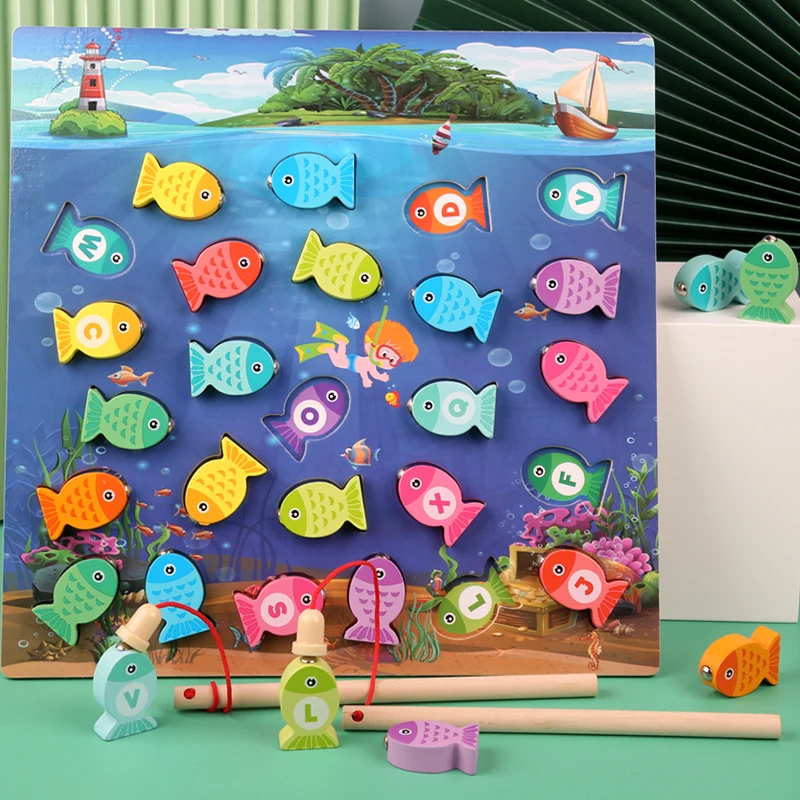 Børnehaven Træ-Montessori Legetøj Magnetiske Fiskeri Spil Baby Puslespil Undervisningsmidler Tidlig Pædagogisk Legetøj Til Børn Piger Gaver