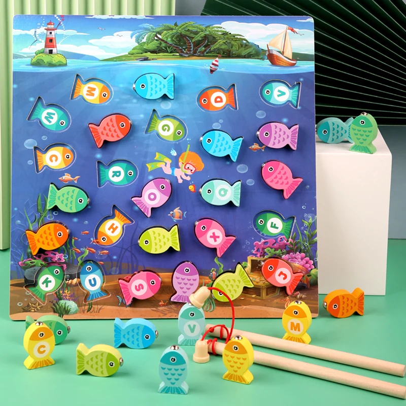 Børnehaven Træ-Montessori Legetøj Magnetiske Fiskeri Spil Baby Puslespil Undervisningsmidler Tidlig Pædagogisk Legetøj Til Børn Piger Gaver
