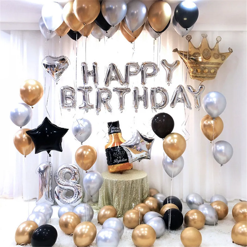 1 sæt Guld Sølv Metal Latex Balloner 16 18 21 30 40 årrække på 50 års Nummer Happy Birthday Anniversary Party Indretning Voksen Ballon Globos