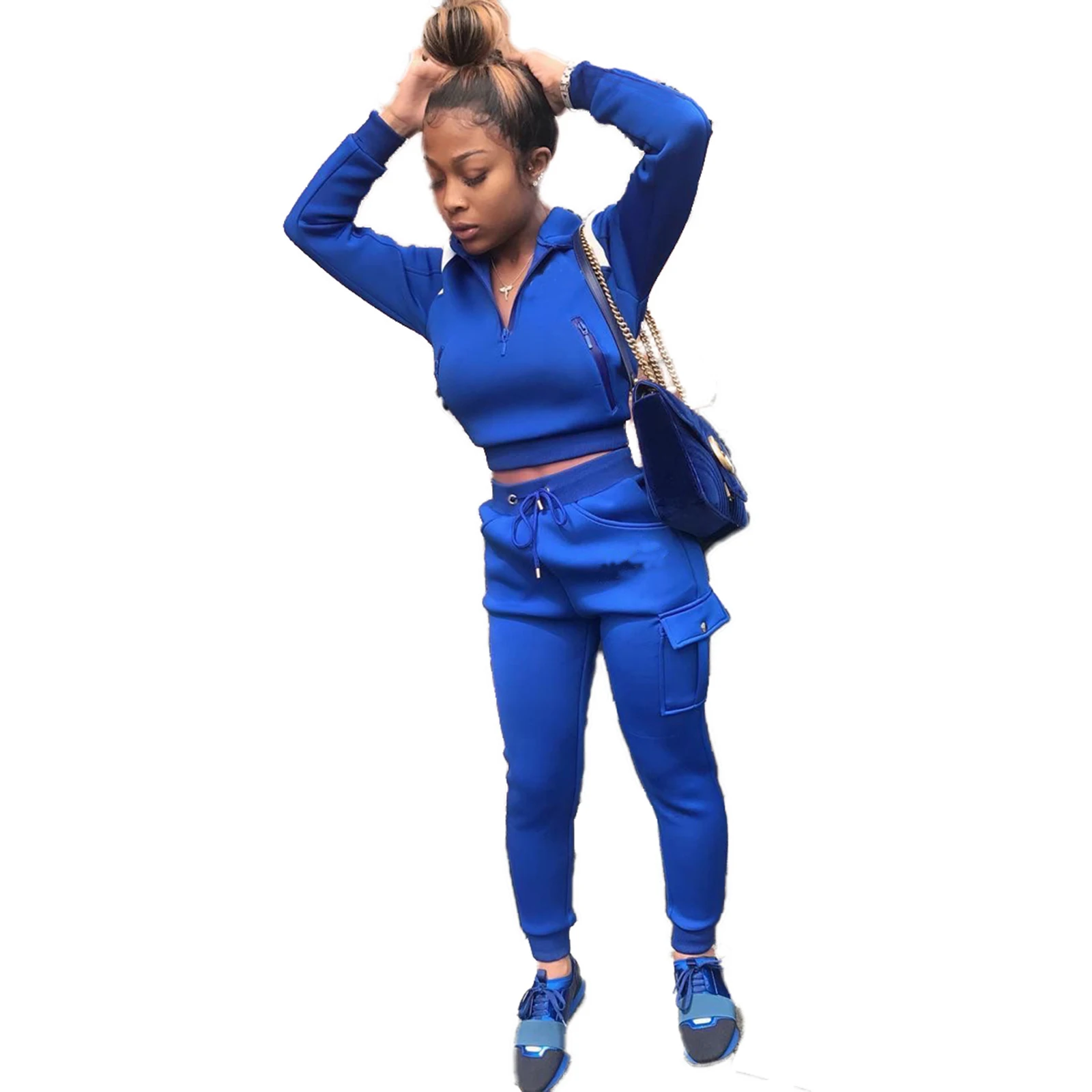 Kvinders Sweatsuit 2 delt Sæt 2020 Efteråret Solid langærmet Hætte Sweatshirt Trøjer Sweatpant Tøj, Træningsdragt, Sportstøj
