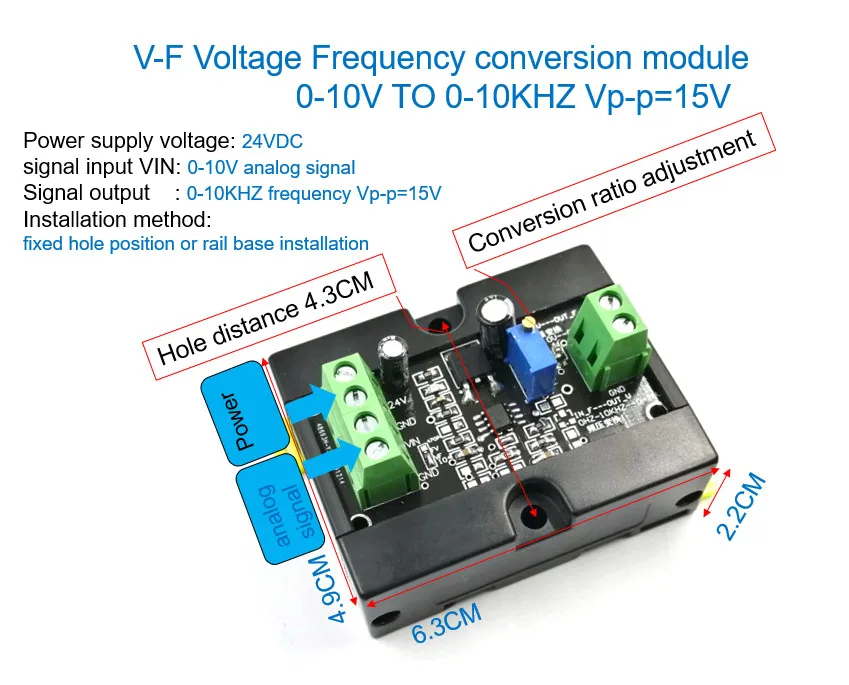 V-f spænding frekvens konvertering modul 0-10v til 0-10khz vp-p=15v