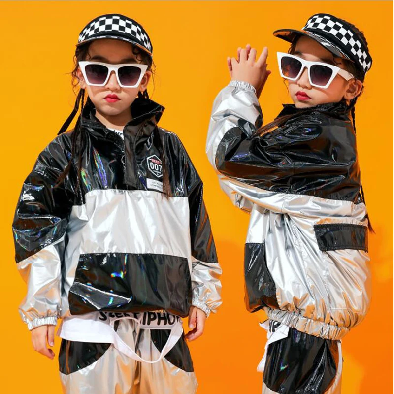 Børn Sequined Hip Hop Performance Tøj Løs Sweatshirt Toppe Pullover Casual Jogger Bukser Pige Dreng Dans Kostumer Tøj