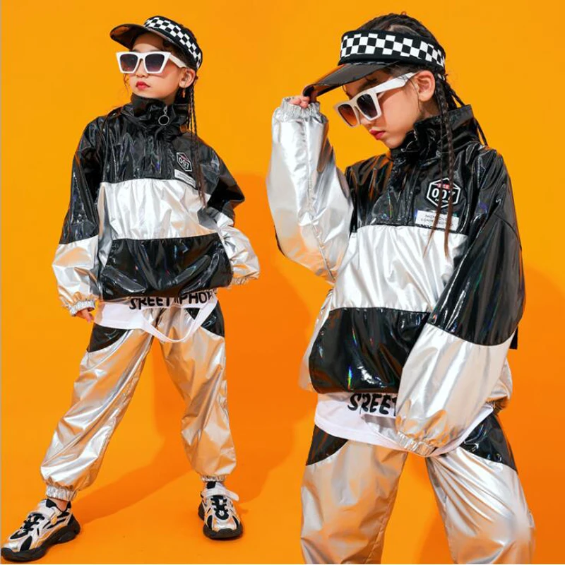 Børn Sequined Hip Hop Performance Tøj Løs Sweatshirt Toppe Pullover Casual Jogger Bukser Pige Dreng Dans Kostumer Tøj