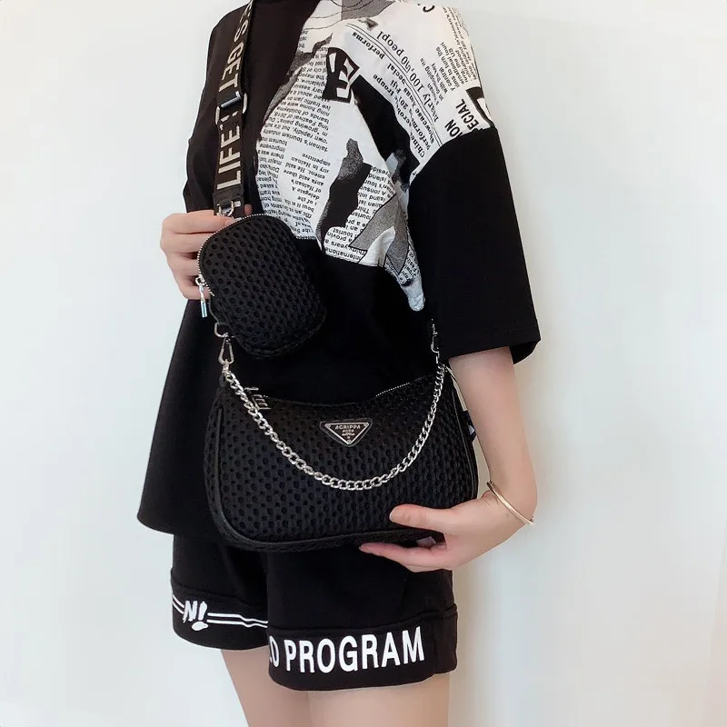 Nye Mode, Rejser opbevaringspose af Nylon Mesh Skulder Taske Luksus Designer Messenger Taske Udendørs Håndtaske Pige 2stk opbevaringspose