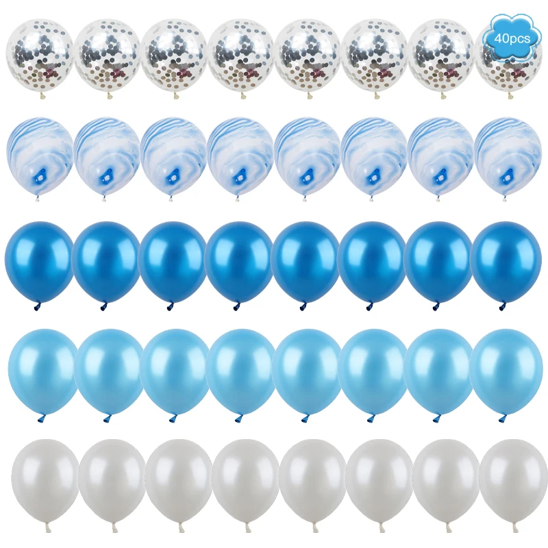 40Pcs Blå Balloner Sæt Agat Marmor Balloner Med Sølv Konfetti Ballon Bryllup, Baby Shower Eksamen Fødselsdag Part Indretning